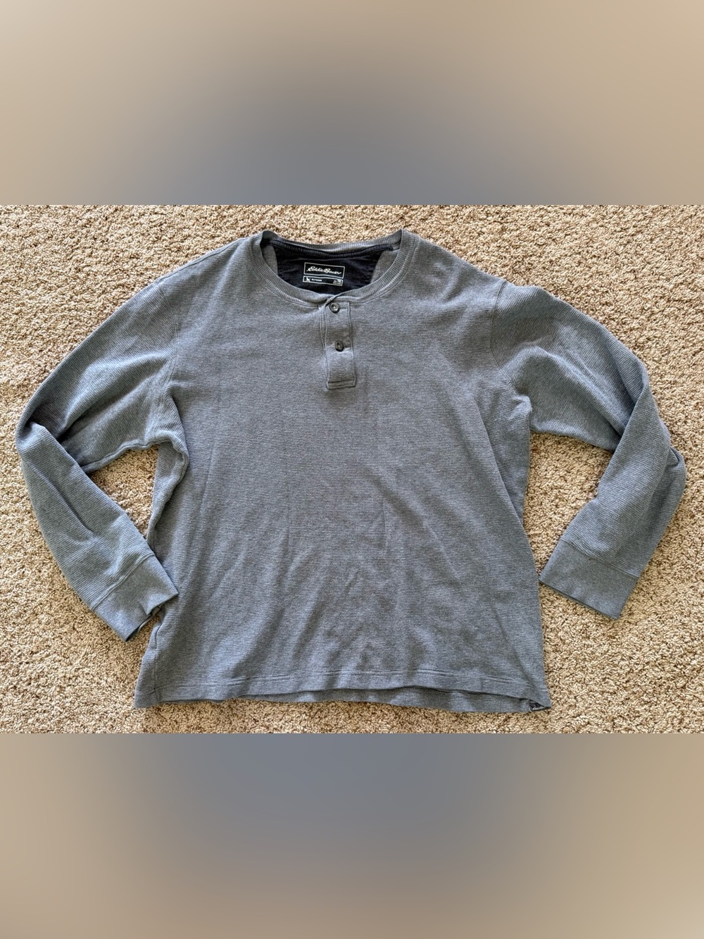 Eddie Bauer Light Gray Waffle Knit Henley